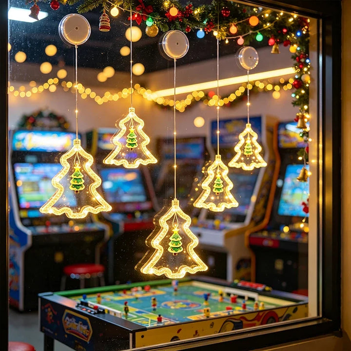 enfeites de natal luminosos com ventosa em vitrine