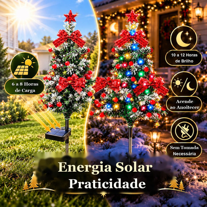 tempo de carga e de brilho da árvore de Natal solar