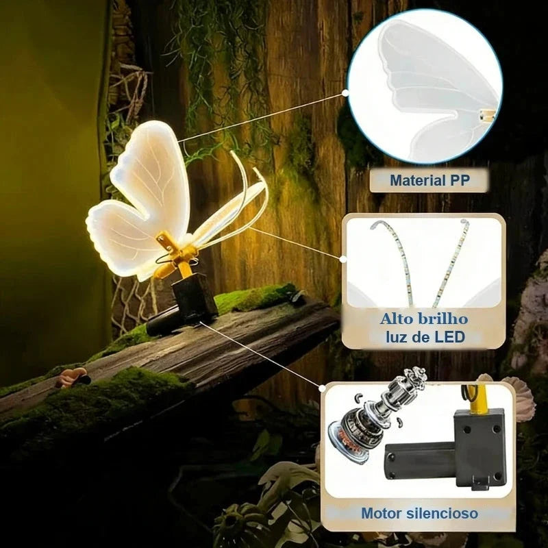 detalhes da borboleta led asas em pp e motor silencioso