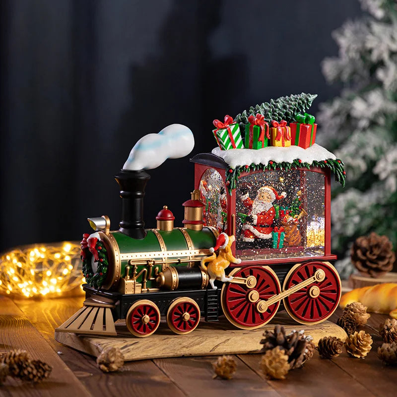 Caixa de Música de Natal com Neve Caindo, Luz e Papai Noel