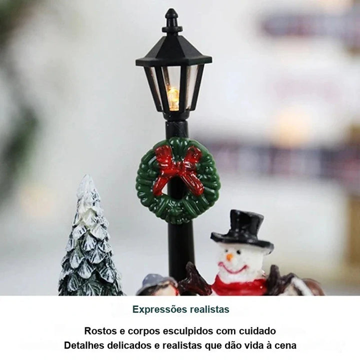 poste com guirlanda e boneco de neve da miniatura de natal
