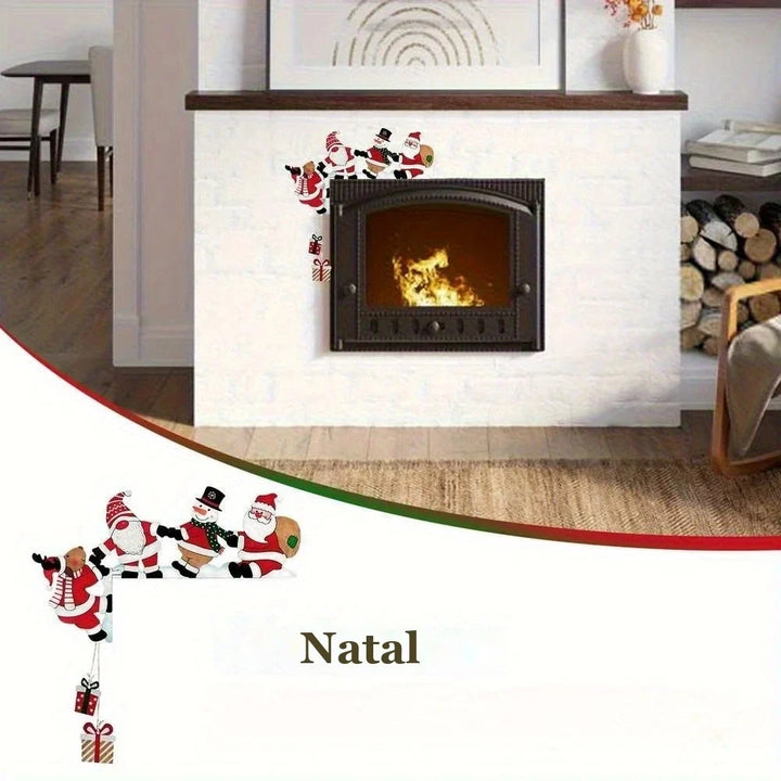 enfeite de natal de madeira no canto da lareira