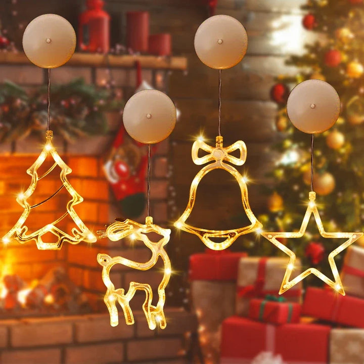 enfeites de natal led com ventosa árvore, rena, sino e estrela