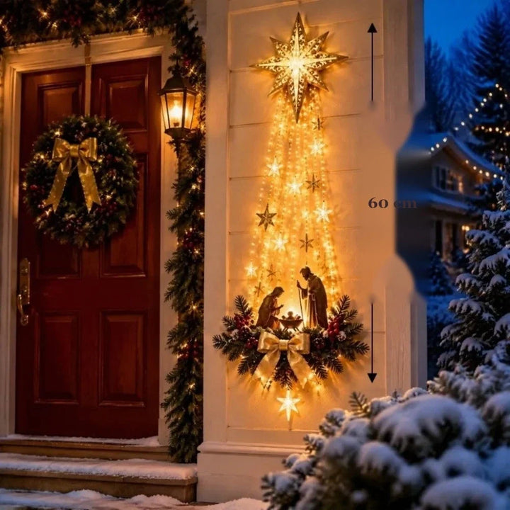 enfeite de natal iluminado para parede com 60 cm na entrada da casa