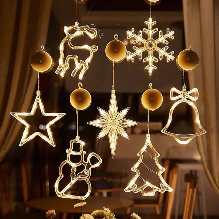 enfeites de janela de natal led floco de neve estrela e boneco de neve
