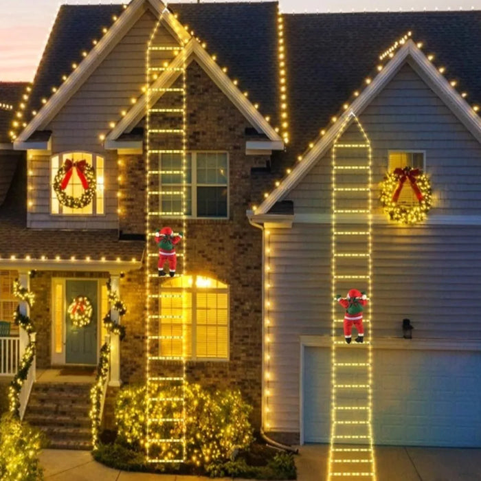 Escada de Luz Branco Quente com Papai Noel Escalando
