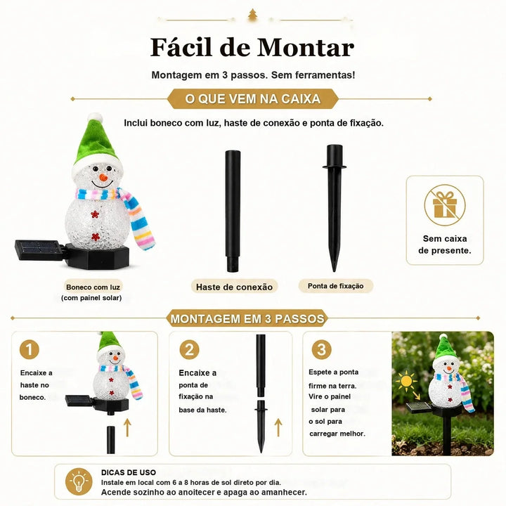 como montar a estaca solar boneco de neve em 3 passos