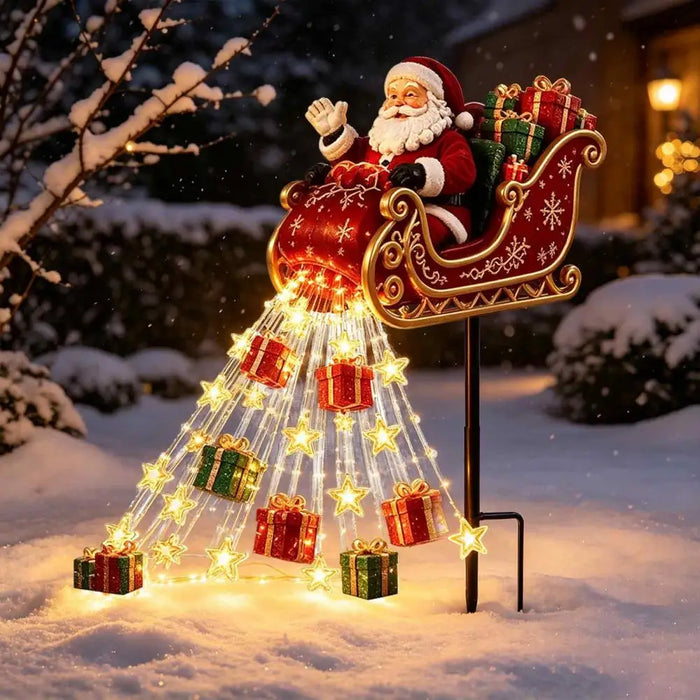 Estaca Solar Trenó do Papai Noel com Cascata de Estrelas