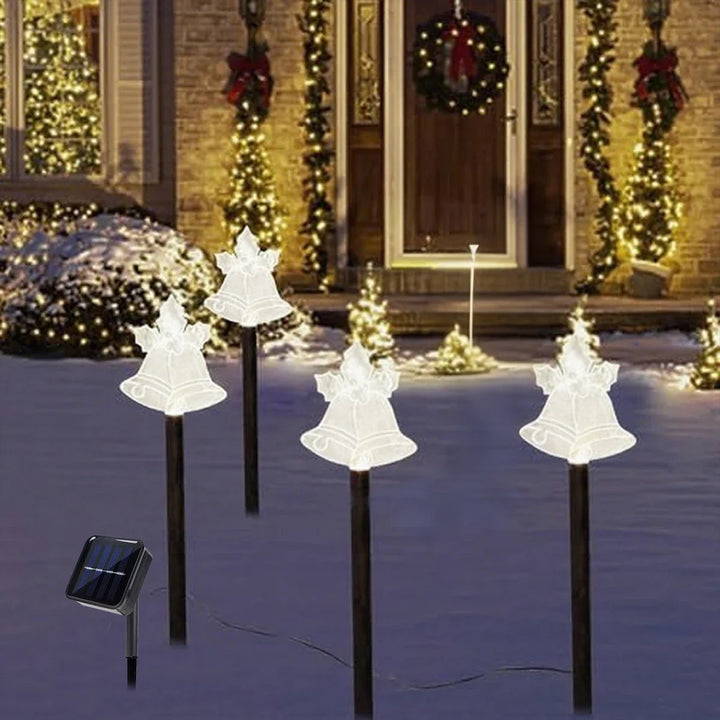 estacas solares de natal em formato de sino com painel solar