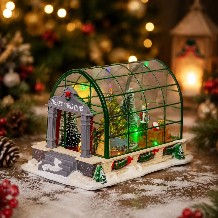 Estufa Iluminada para Vila de Natal com Música e LED Colorido