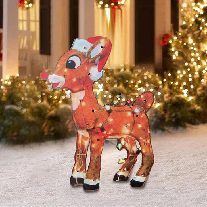 rena iluminada de nariz vermelho para jardim de natal