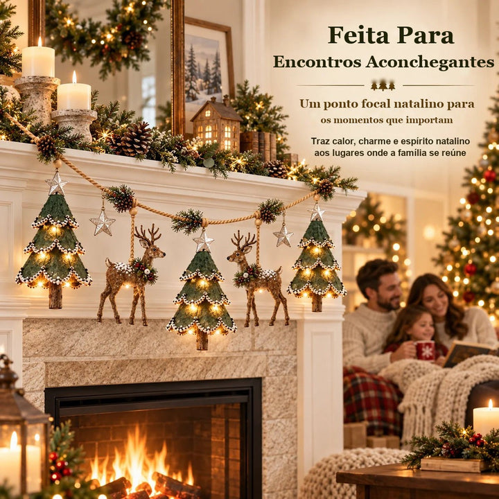 guirlanda de natal iluminada em ambiente aconchegante