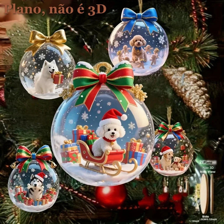 enfeites de natal cachorrinhos pendurados na árvore de natal