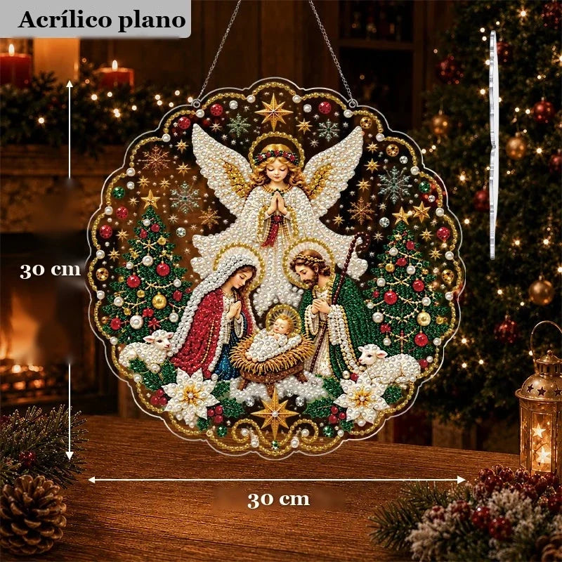 Kit Pintura com Diamantes Presépio com Anjo para Pendurar