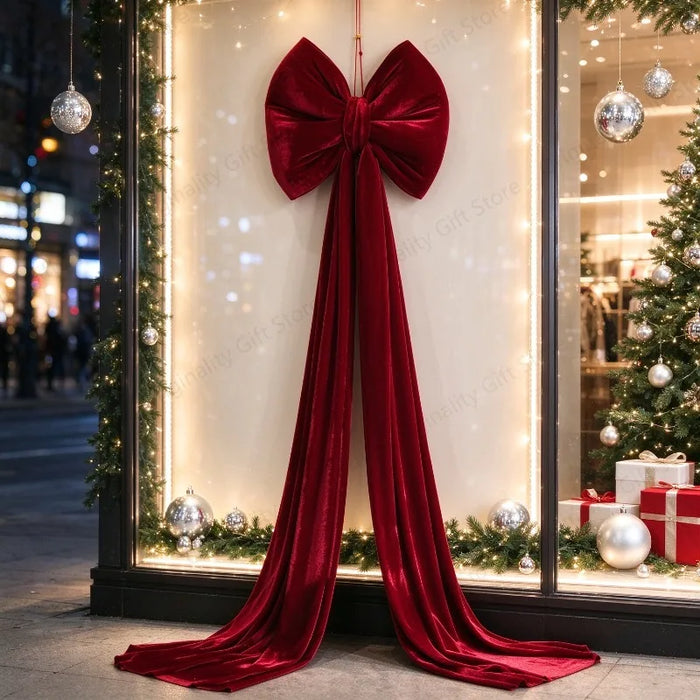 Laço de Natal Gigante Vermelho com Caudas Longas