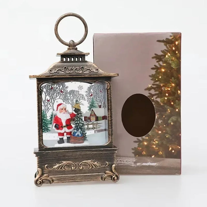 lanterna de natal bronze com papai noel e pinheiro iluminado