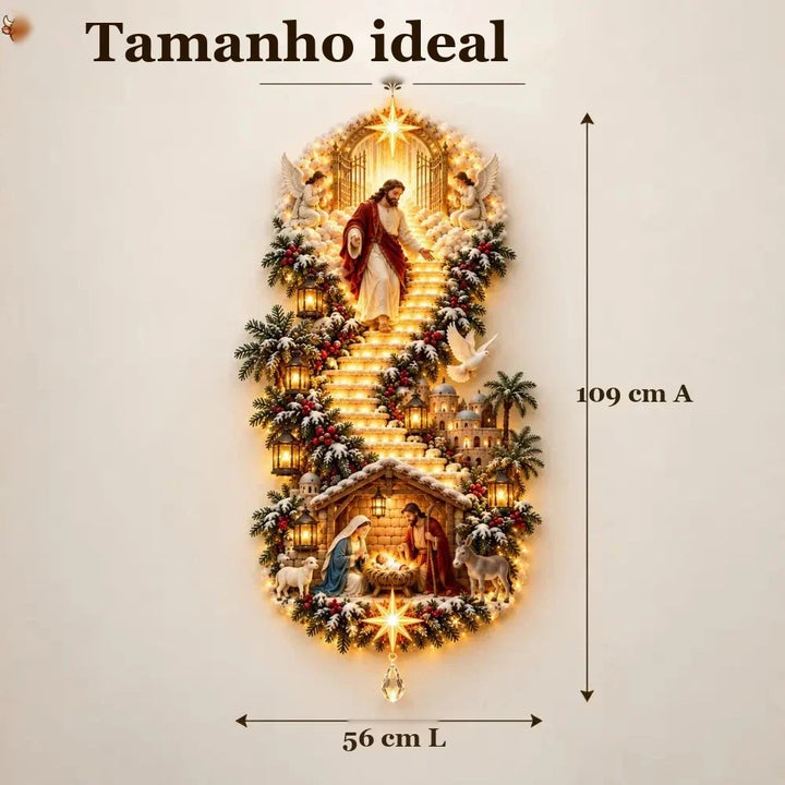 medidas da luminária de parede de Natal com Jesus e escada de luz