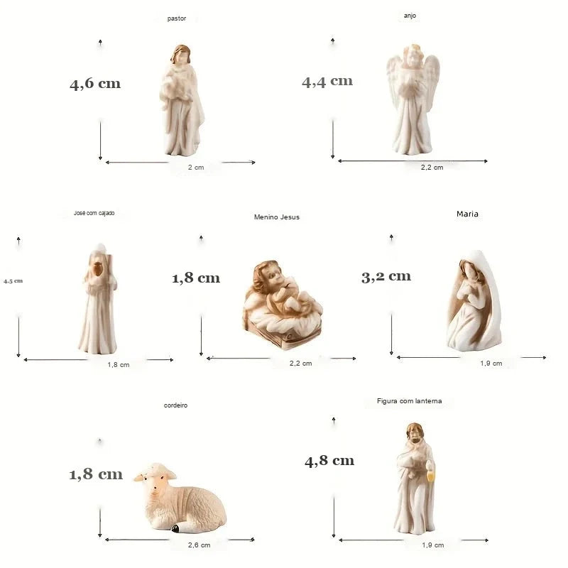 Mini Presépio Sagrada Família em Resina com 7 Peças