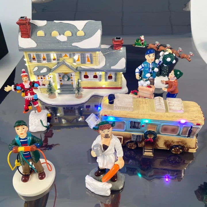 miniaturas de natal em resina trailer e personagens com pisca-pisca