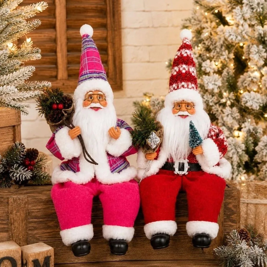 Papai Noel Sentado de Tecido 40 cm com Pernas Pendentes