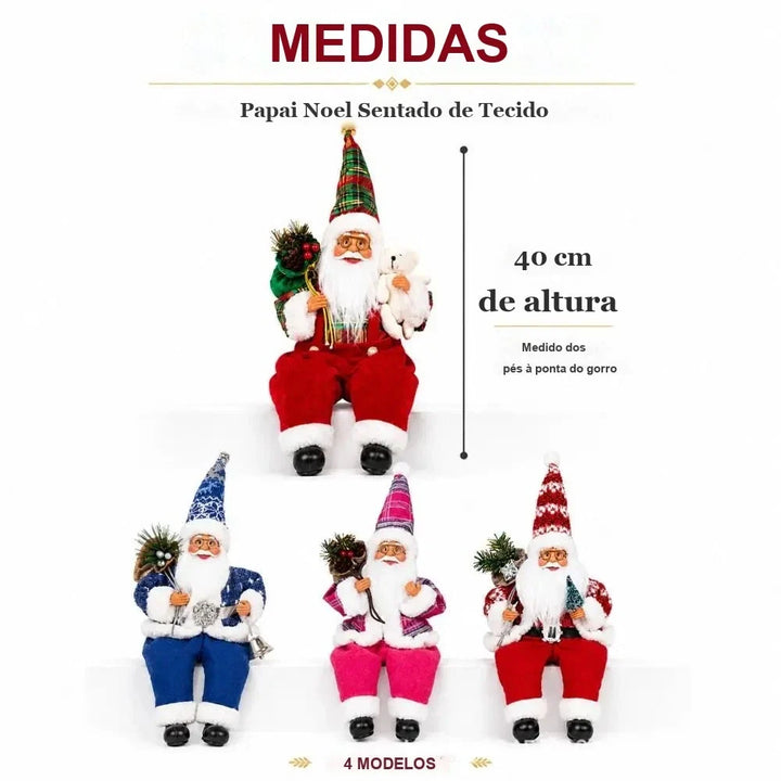 medidas do papai noel sentado de tecido com 40 cm