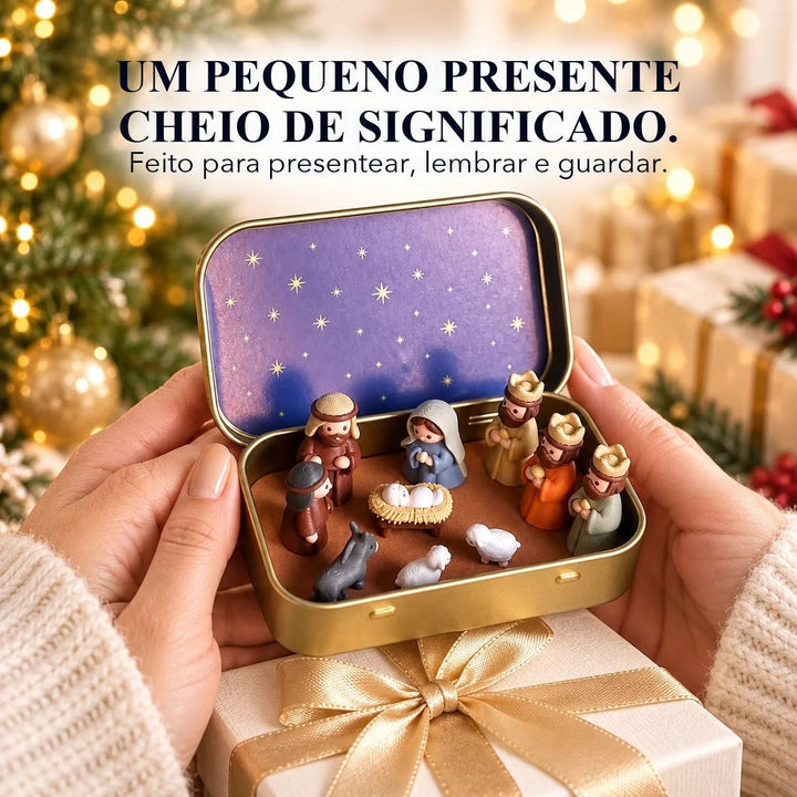 presépio de bolso na latinha como presente de natal