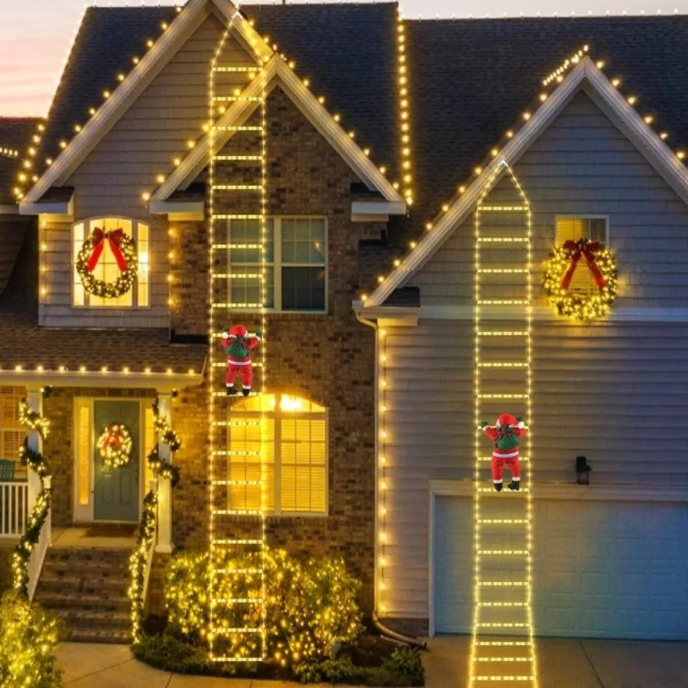 Casa decorada com luzes de Natal na fachada