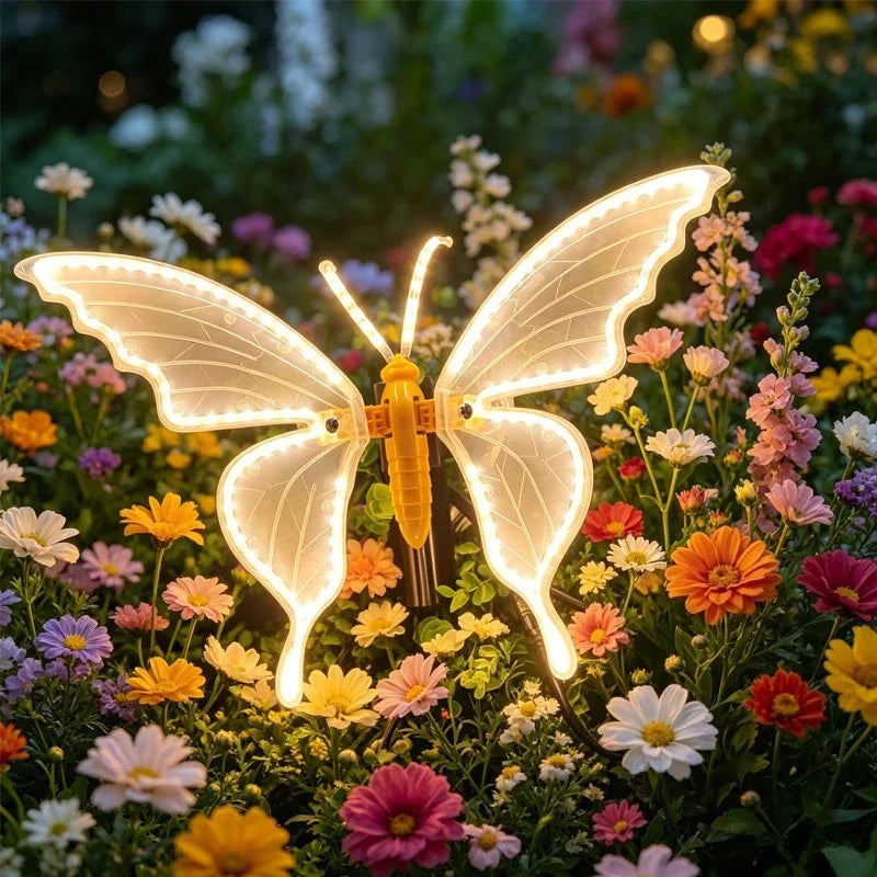 borboleta led de jardim branco quente entre flores
