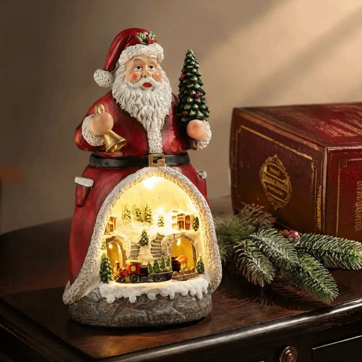 caixa de música de natal papai noel com vila e trenzinho iluminados