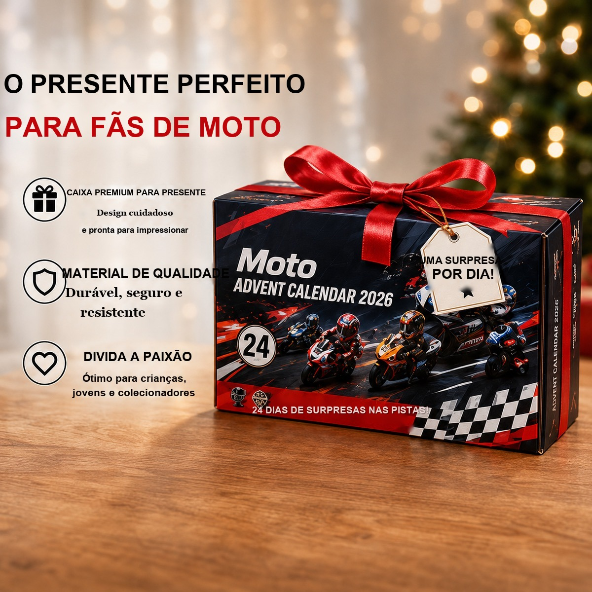caixa de presente do calendário do advento de corrida de motos
