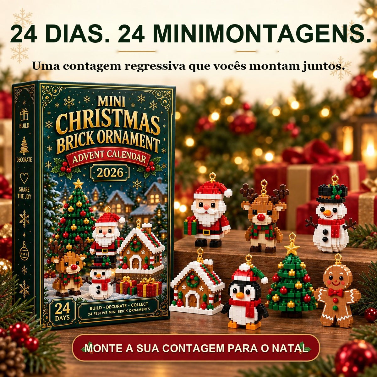 calendário do advento de enfeites de blocos com 24 minimontagens natalinas