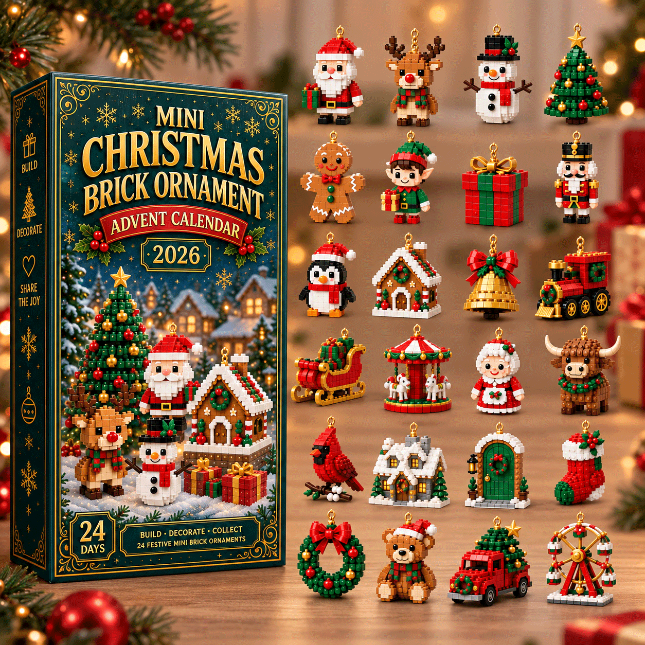 caixa do calendário do advento de enfeites de blocos de Natal