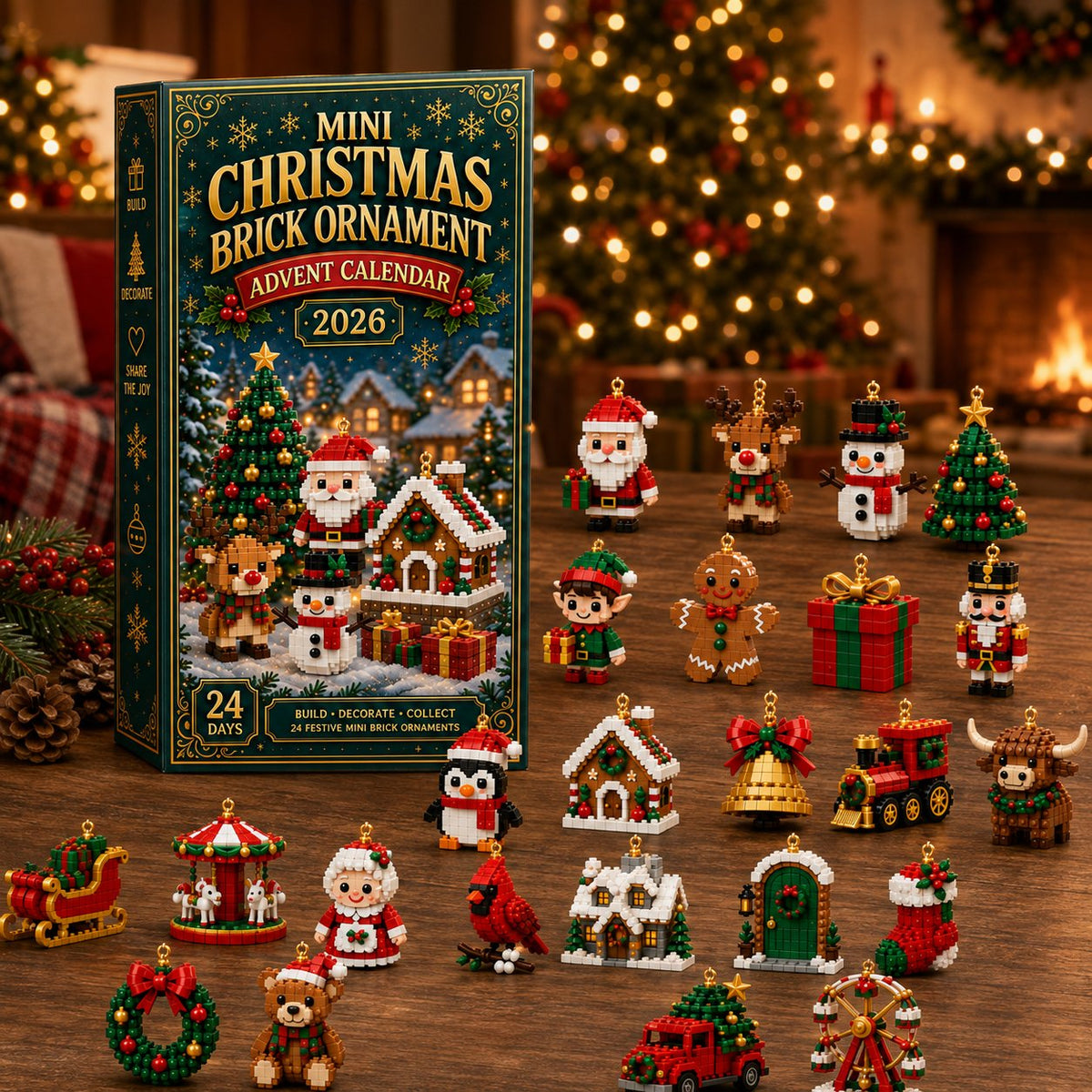 caixa do calendário do advento com enfeites de blocos de Natal