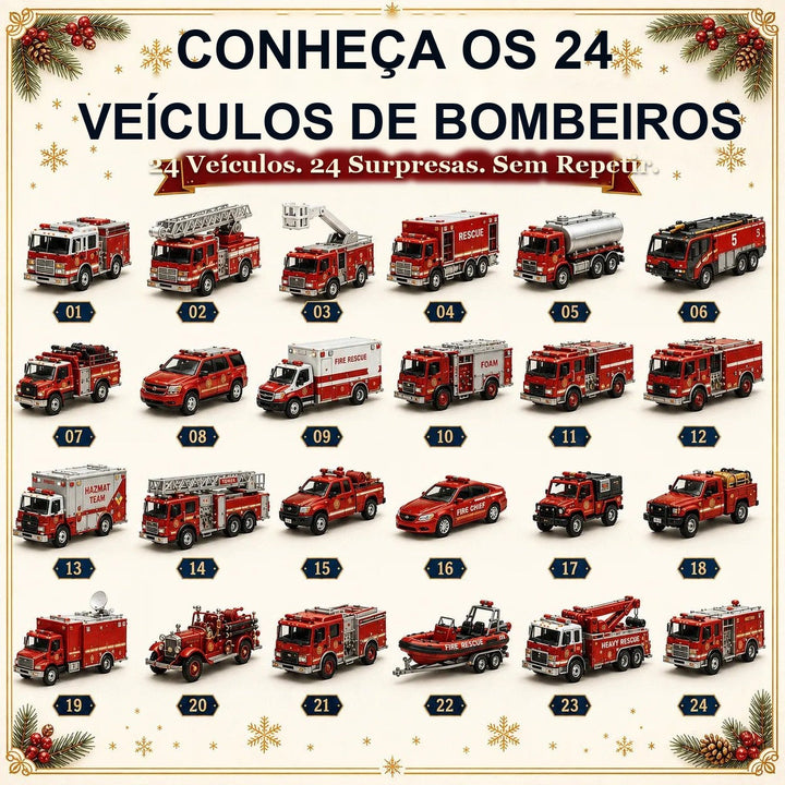 24 miniaturas de veículos de bombeiros do calendário do advento