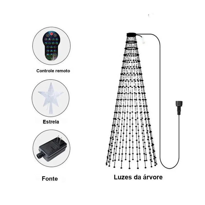 itens da cascata de led para árvore de natal com controle e estrela