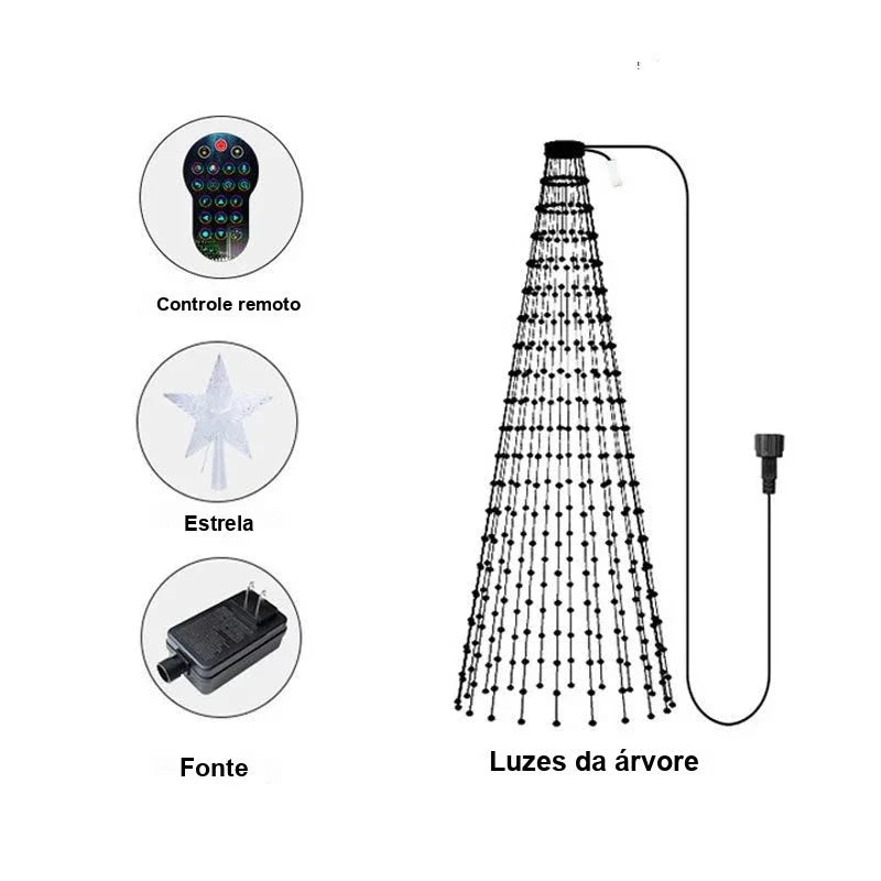 Cascata de LED Pixel para Árvore de Natal com Estrela e App