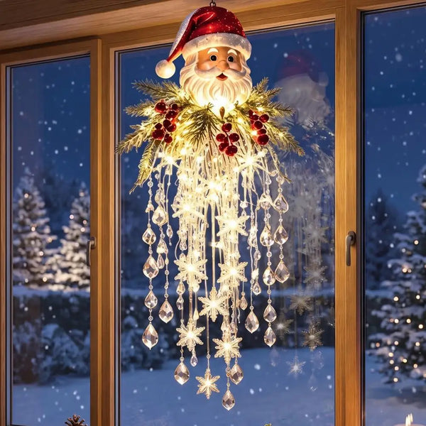 Cascata de Luz de Natal com Cristais e Flocos de Neve