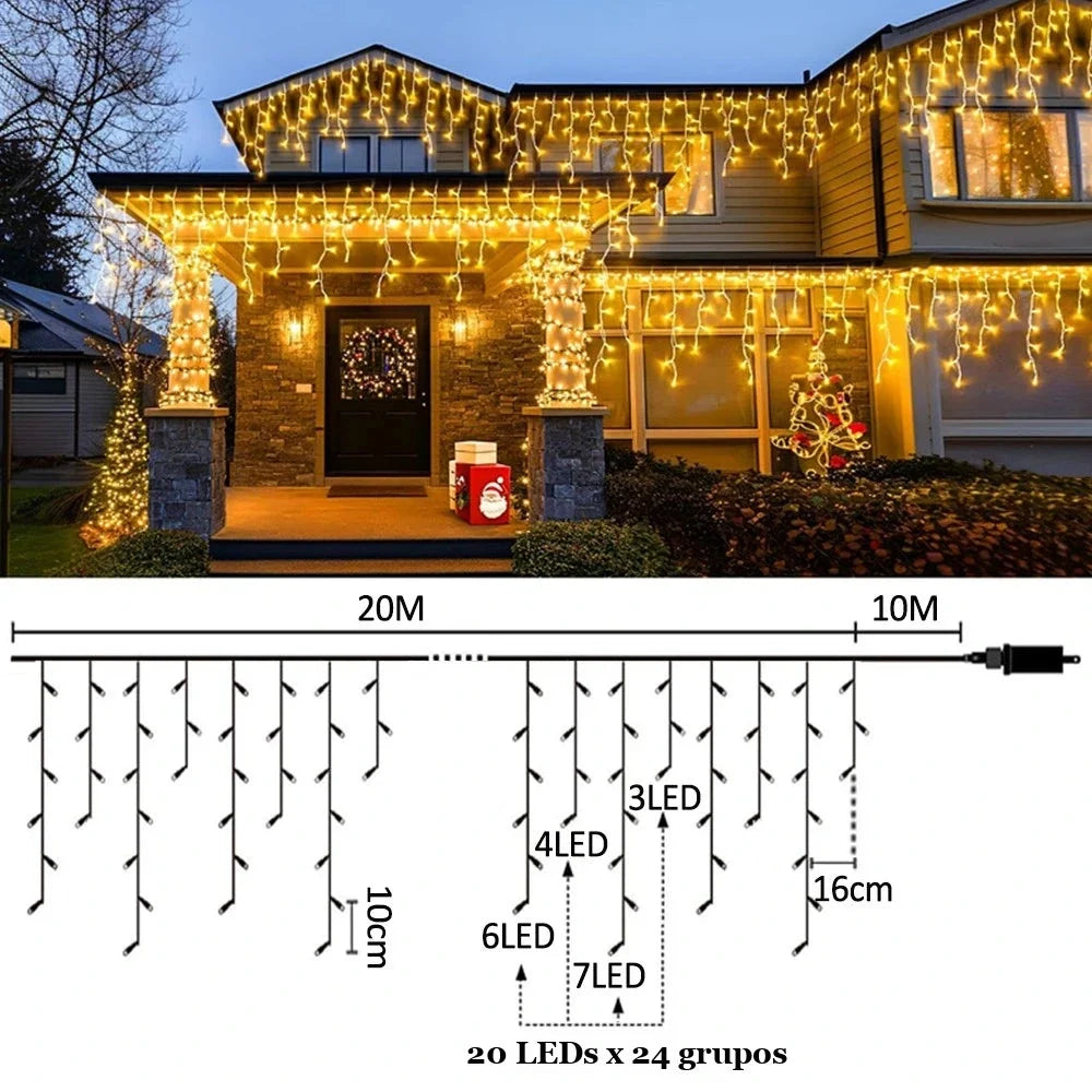 medidas da cascata de luz de natal 20 m com franjas de 10 a 16 cm