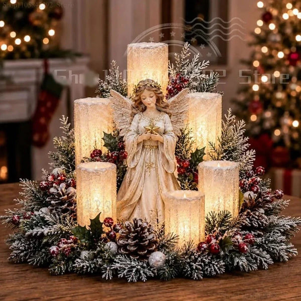 Centro de Mesa de Natal com Velas LED e Figura em Resina