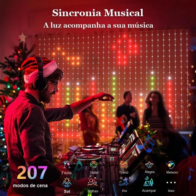 Cortina de LED Inteligente com Desenhos, Textos e Música