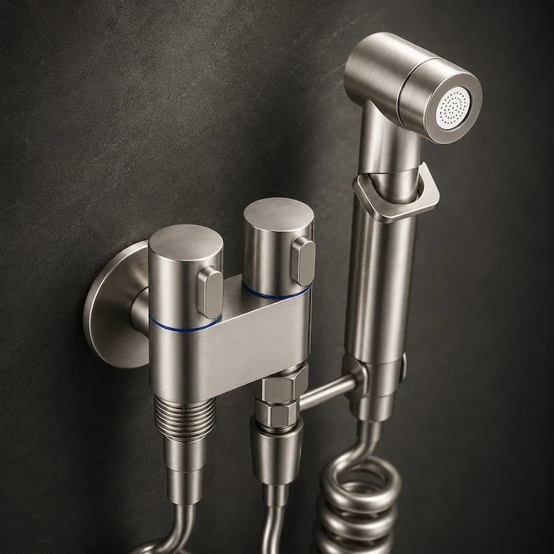 detalhe do gatilho e dos registros da ducha higiênica