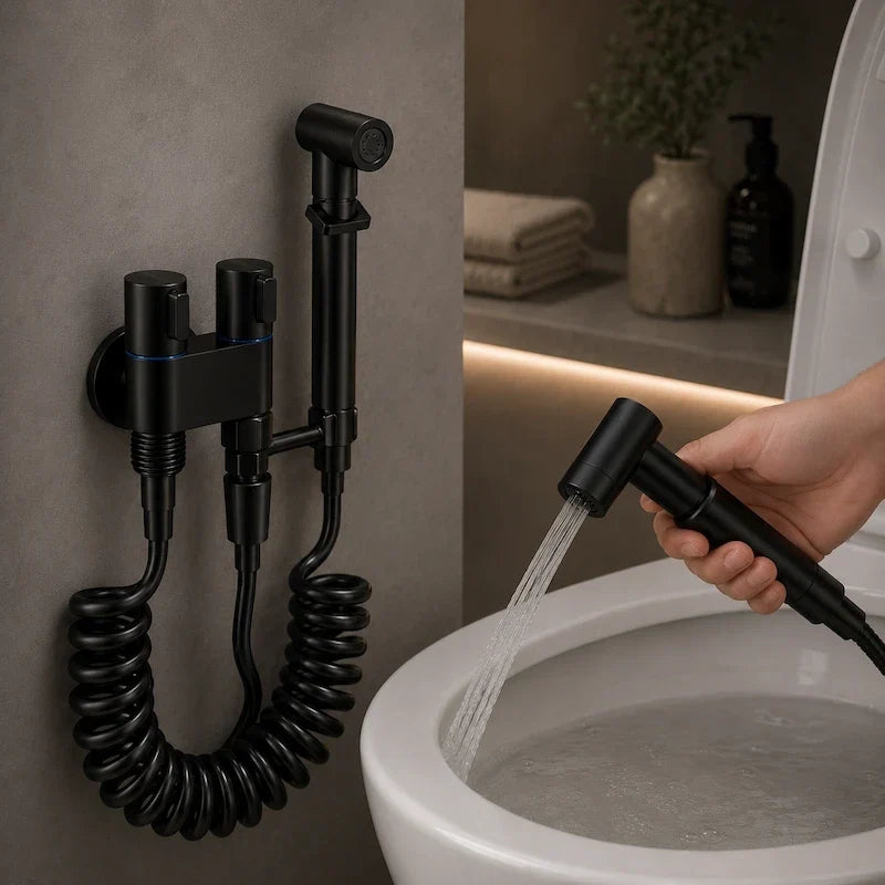 ducha higiênica preta em inox 304 com registro duplo - detalhe 2