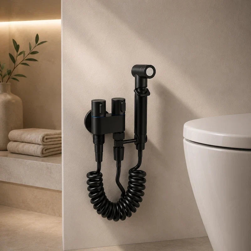 ducha higiênica preta em inox 304 com registro duplo - detalhe 4