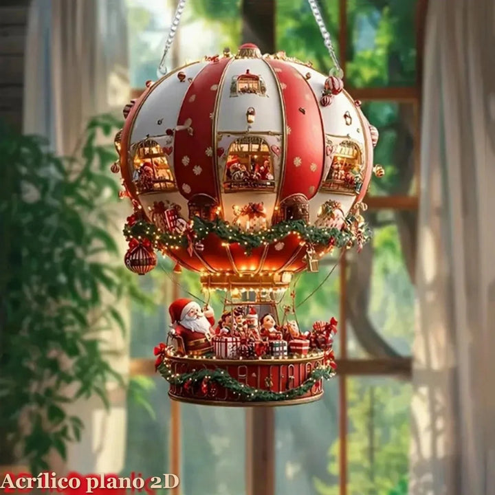 enfeite de acrilico balao do papai noel pendurado na janela