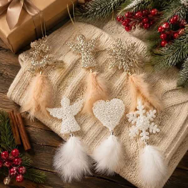 Enfeite de Árvore de Natal com Penas e Glitter para Pendurar