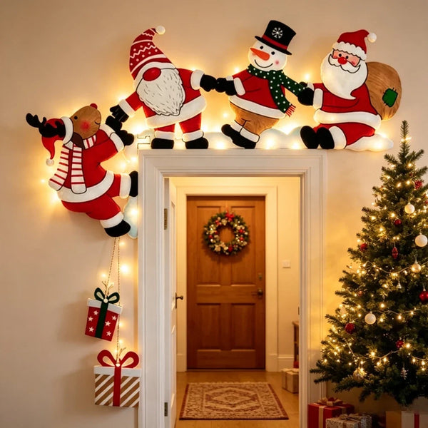 Enfeite de Canto de Porta de Natal em Madeira Papai Noel