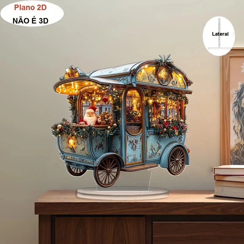 enfeite de mesa de natal carruagem do papai noel na cômoda