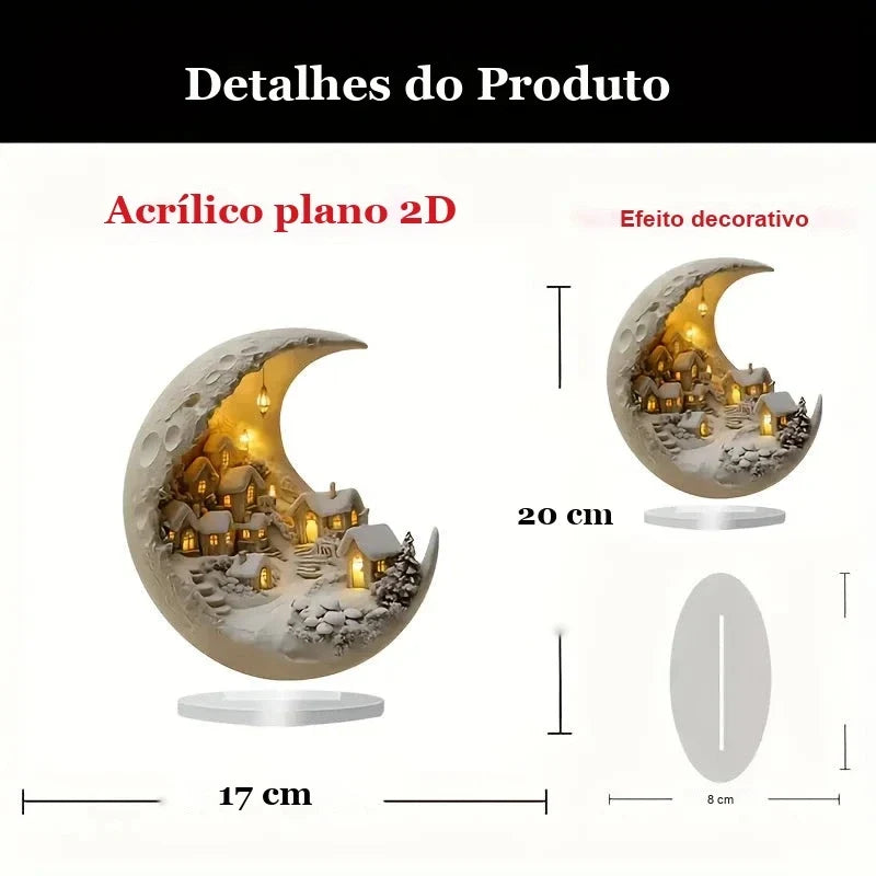 Enfeite de Mesa Lua Crescente com Vila Nevada em Acrílico