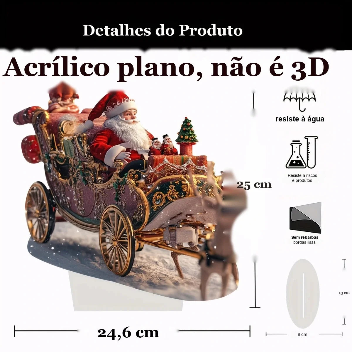 medidas do enfeite de mesa papai noel na carruagem vintage