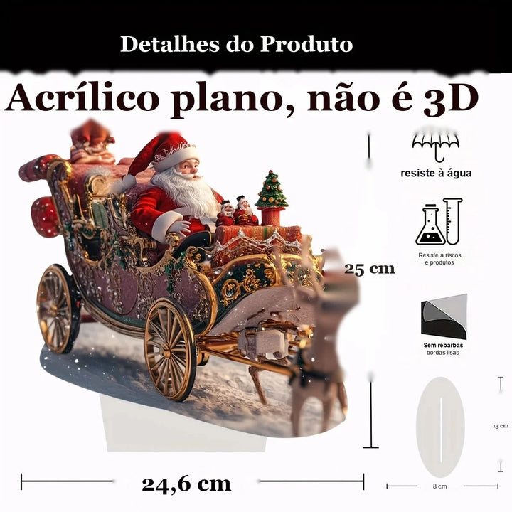 medidas do enfeite de mesa papai noel na carruagem vintage
